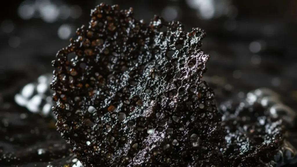 black rice crisp "puffed" in the hot oil