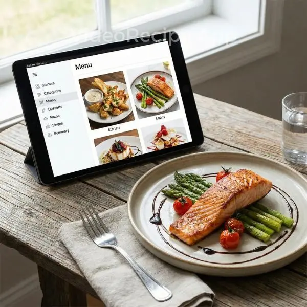 dish displayed on a tablet